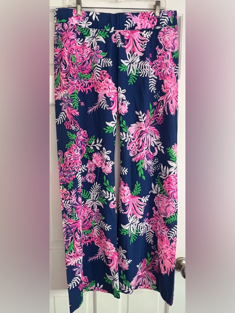 Lilly Pulitzer Bal Harbor Palazzo Pant Sz L Navy Pink Floral